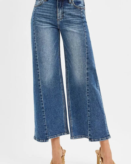 RISEN High Rise Crop Wide Leg Jeans with Step Hem - THE AMERICAN BLUE