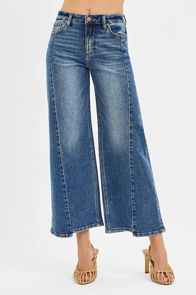 RISEN High Rise Crop Wide Leg Jeans with Step Hem - THE AMERICAN BLUE