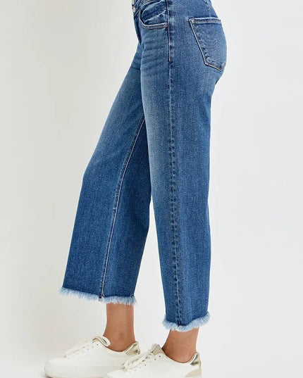 RISEN High Rise Crop Wide Leg Jeans with Wide Band Detail - THE AMERICAN BLUE
