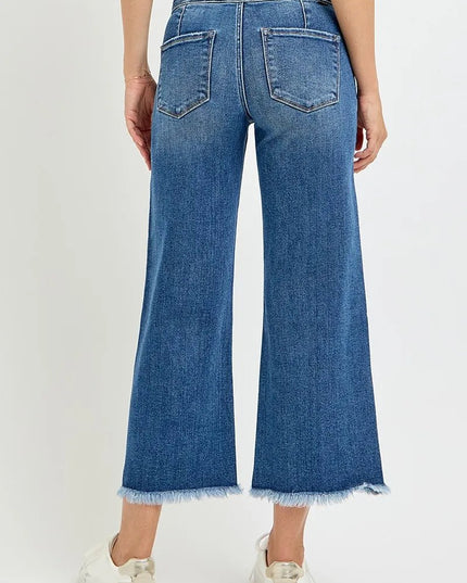 RISEN High Rise Crop Wide Leg Jeans with Wide Band Detail - THE AMERICAN BLUE