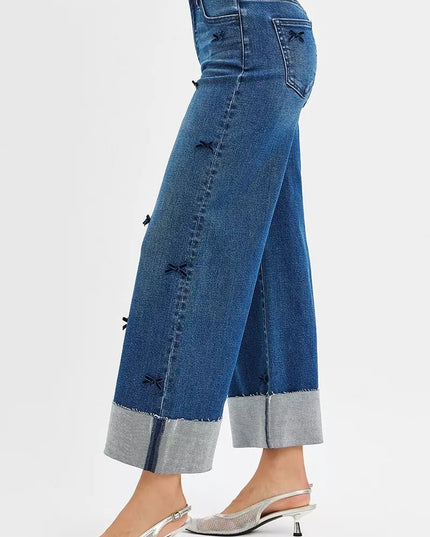 RISEN High Rise Crop Wide Leg Ribbon Detail Jeans - THE AMERICAN BLUE