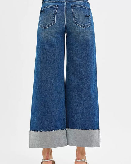 RISEN High Rise Crop Wide Leg Ribbon Detail Jeans - THE AMERICAN BLUE