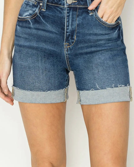RISEN High Rise Cuffed Denim Shorts - THE AMERICAN BLUE