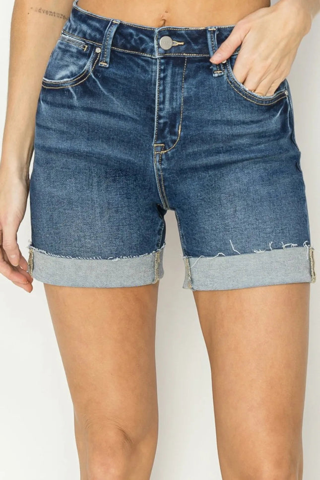 RISEN High Rise Cuffed Denim Shorts - THE AMERICAN BLUE