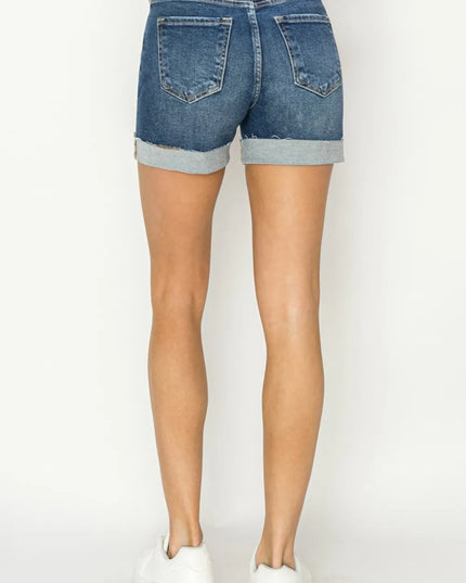 RISEN High Rise Cuffed Denim Shorts - THE AMERICAN BLUE