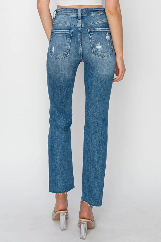 RISEN High Rise Distressed Ankle Jeans - THE AMERICAN BLUE