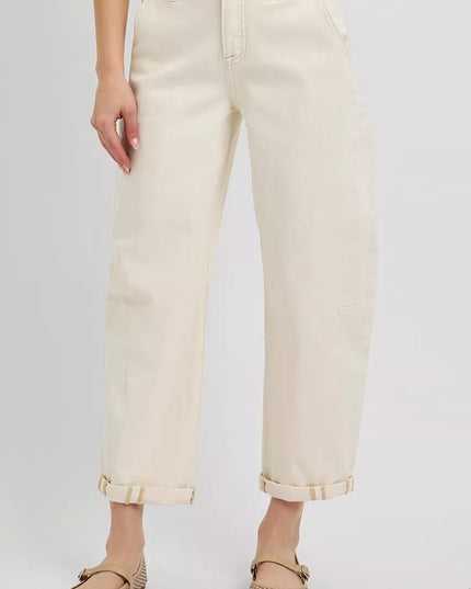 RISEN High Rise Relaxed Barrel Cuffed Jeans - THE AMERICAN BLUE