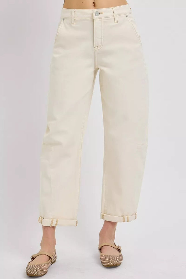 RISEN High Rise Relaxed Barrel Cuffed Jeans - THE AMERICAN BLUE