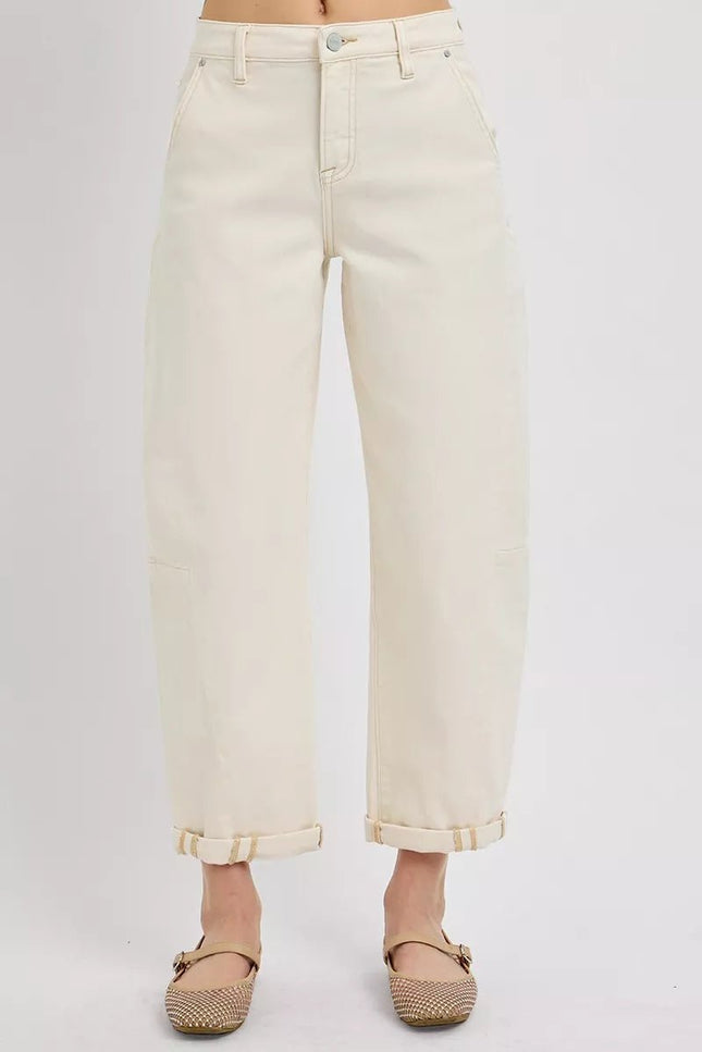 RISEN High Rise Relaxed Barrel Cuffed Jeans - THE AMERICAN BLUE
