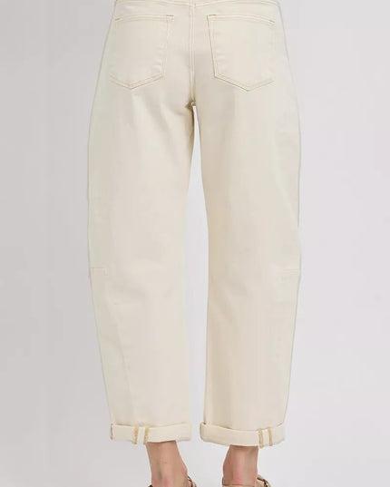 RISEN High Rise Relaxed Barrel Cuffed Jeans - THE AMERICAN BLUE