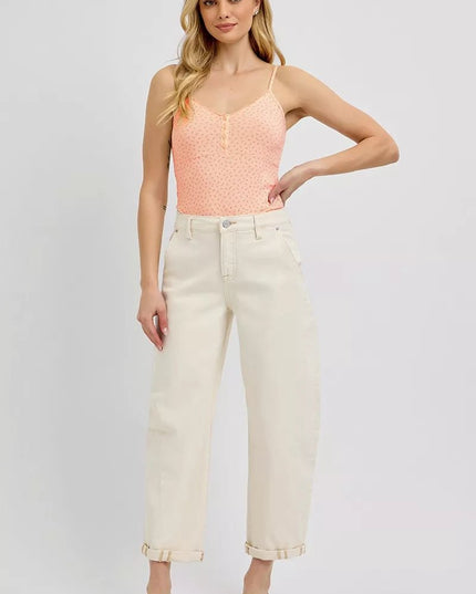 RISEN High Rise Relaxed Barrel Cuffed Jeans - THE AMERICAN BLUE
