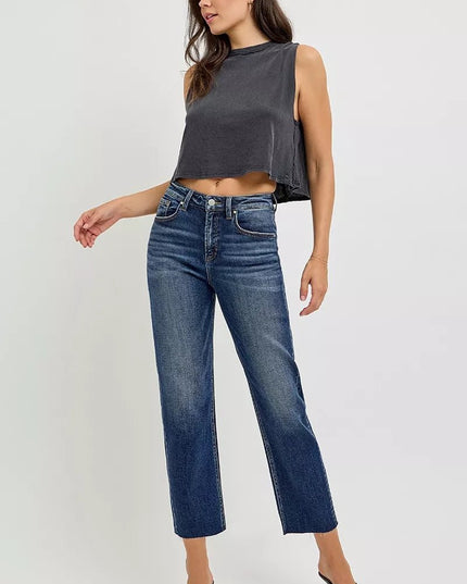RISEN High Rise Slim Barrel Jeans - THE AMERICAN BLUE
