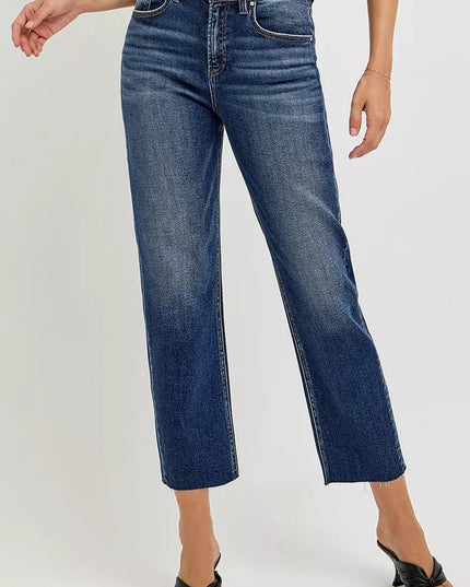 RISEN High Rise Slim Barrel Jeans - THE AMERICAN BLUE