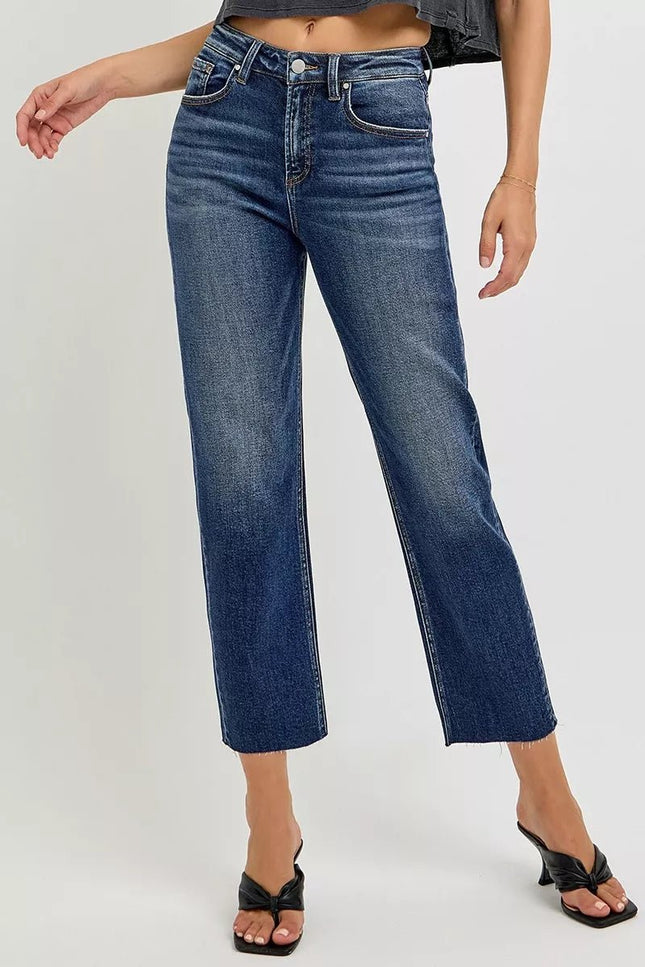 RISEN High Rise Slim Barrel Jeans - THE AMERICAN BLUE