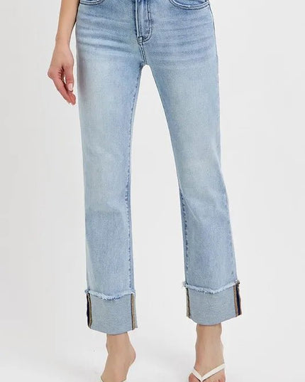 RISEN High Rise Straight Cuffed Relaxed Jeans - THE AMERICAN BLUE