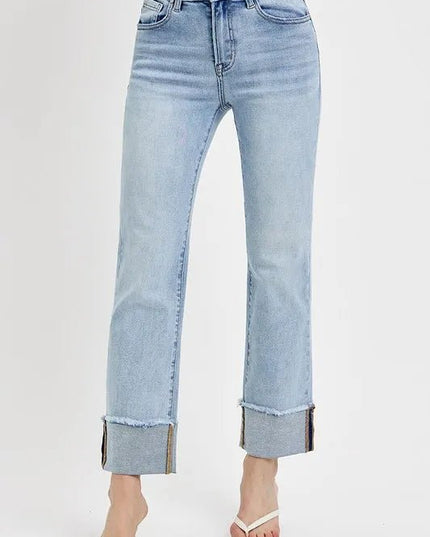 RISEN High Rise Straight Cuffed Relaxed Jeans - THE AMERICAN BLUE