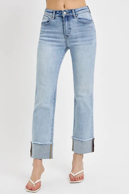 RISEN High Rise Straight Cuffed Relaxed Jeans - THE AMERICAN BLUE