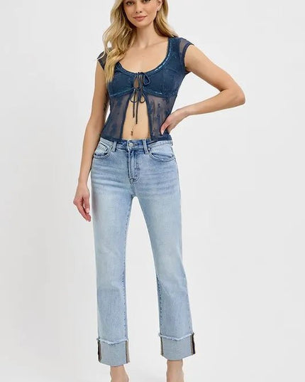 RISEN High Rise Straight Cuffed Relaxed Jeans - THE AMERICAN BLUE