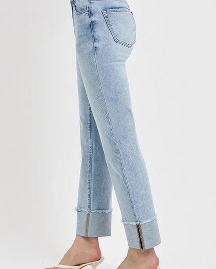 RISEN High Rise Straight Cuffed Relaxed Jeans - THE AMERICAN BLUE