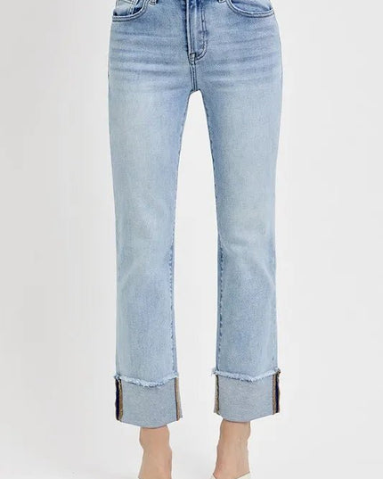RISEN High Rise Straight Cuffed Relaxed Jeans - THE AMERICAN BLUE
