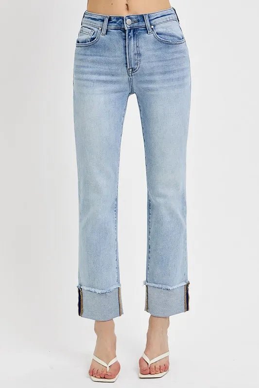 RISEN High Rise Straight Cuffed Relaxed Jeans - THE AMERICAN BLUE
