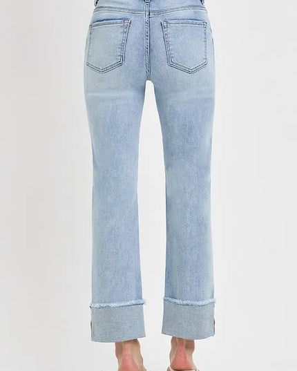 RISEN High Rise Straight Cuffed Relaxed Jeans - THE AMERICAN BLUE