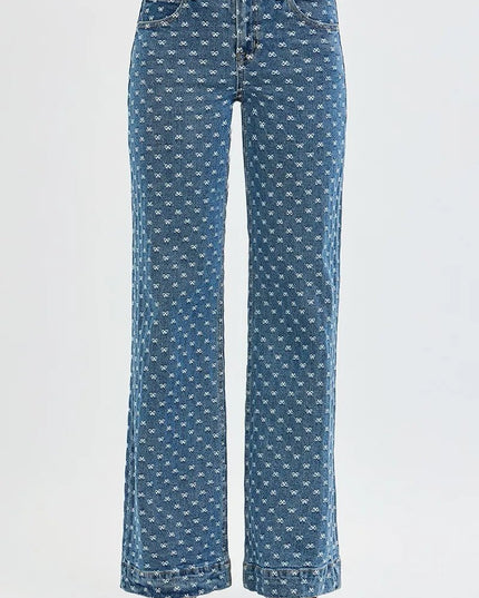 RISEN High Rise Wide Leg Bow Embroidered Jeans - THE AMERICAN BLUE