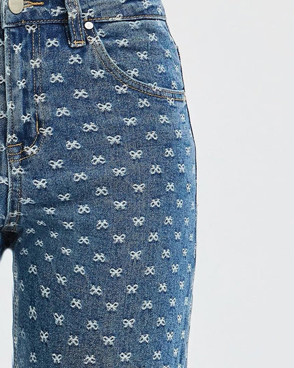 RISEN High Rise Wide Leg Bow Embroidered Jeans - THE AMERICAN BLUE