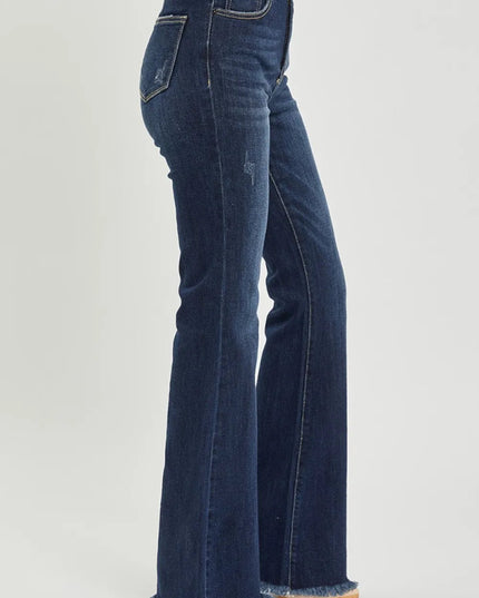 RISEN High Waist Raw Hem Flare Jeans - THE AMERICAN BLUE