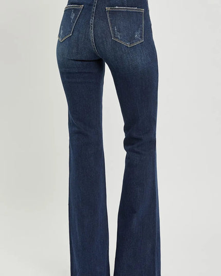 RISEN High Waist Raw Hem Flare Jeans - THE AMERICAN BLUE