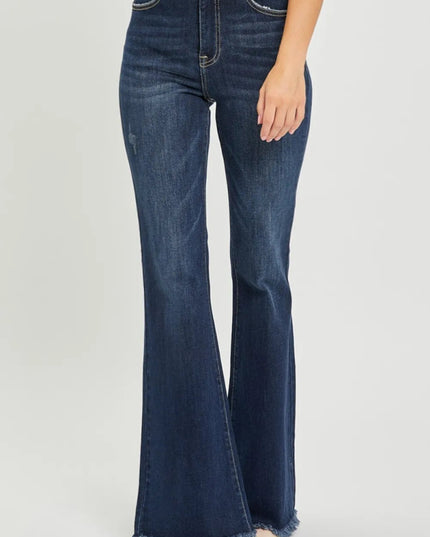 RISEN High Waist Raw Hem Flare Jeans - THE AMERICAN BLUE