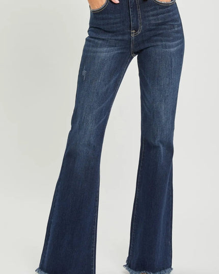 RISEN High Waist Raw Hem Flare Jeans - THE AMERICAN BLUE