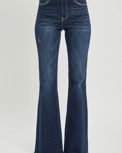 RISEN High Waist Raw Hem Flare Jeans - THE AMERICAN BLUE