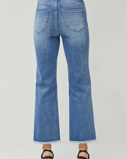 RISEN High Waist Raw Hem Slit Straight Jeans - THE AMERICAN BLUE