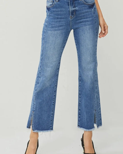 RISEN High Waist Raw Hem Slit Straight Jeans - THE AMERICAN BLUE