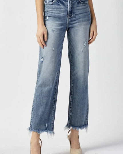 RISEN High Waist Raw Hem Straight Jeans - THE AMERICAN BLUE