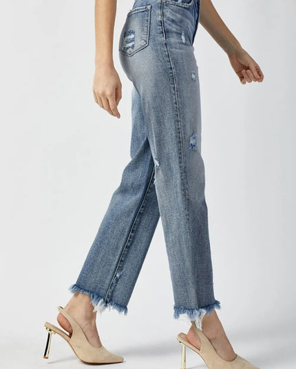 RISEN High Waist Raw Hem Straight Jeans - THE AMERICAN BLUE