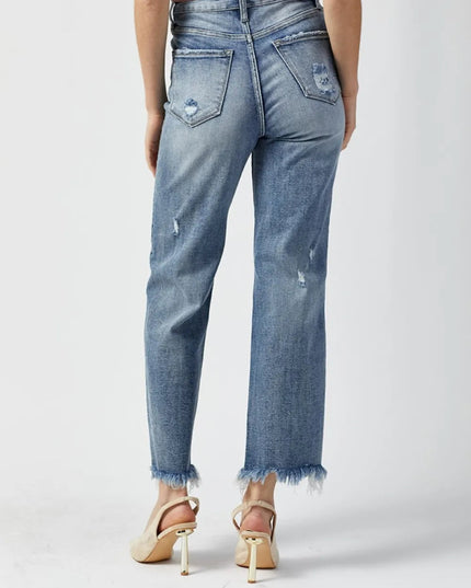 RISEN High Waist Raw Hem Straight Jeans - THE AMERICAN BLUE