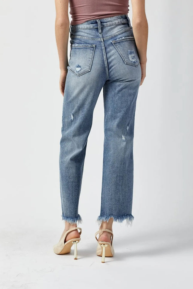 RISEN High Waist Raw Hem Straight Jeans - THE AMERICAN BLUE