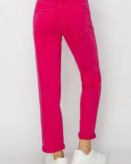 RISEN High Waist Rolled Hem Straight Jeans - THE AMERICAN BLUE