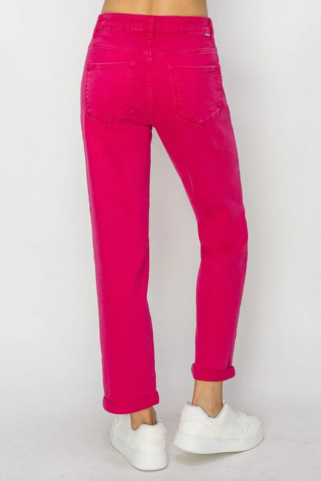 RISEN High Waist Rolled Hem Straight Jeans - THE AMERICAN BLUE