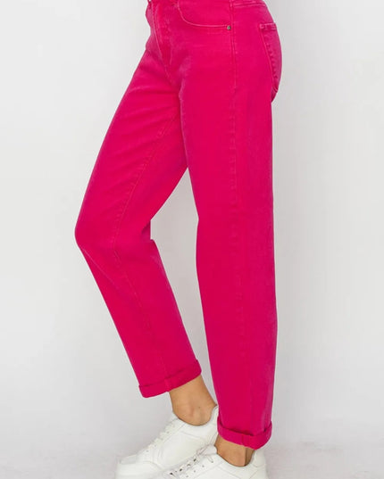 RISEN High Waist Rolled Hem Straight Jeans - THE AMERICAN BLUE