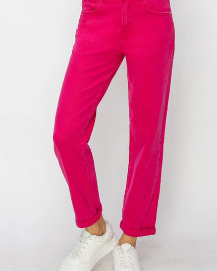 RISEN High Waist Rolled Hem Straight Jeans - THE AMERICAN BLUE
