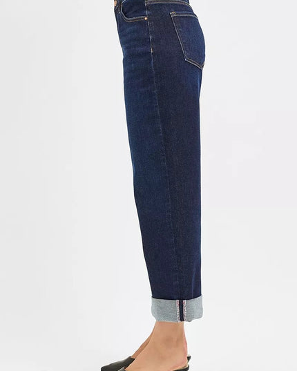 RISEN Mid Rise Fit Ankle Wide Roll Up Jeans - THE AMERICAN BLUE