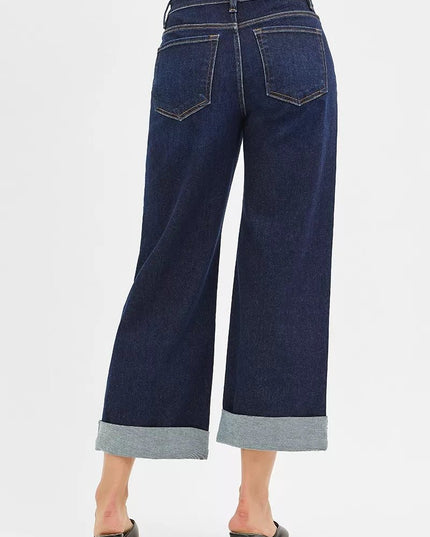 RISEN Mid Rise Fit Ankle Wide Roll Up Jeans - THE AMERICAN BLUE