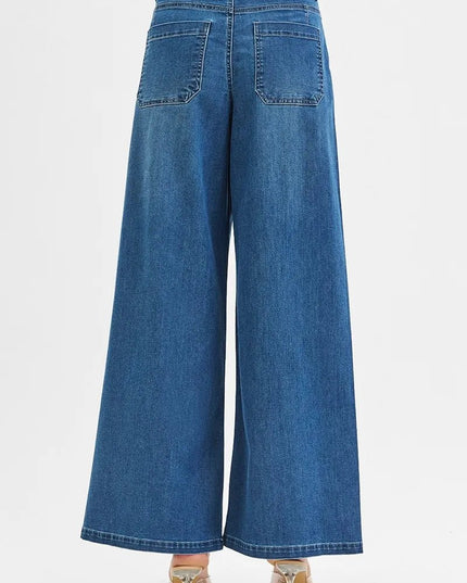 RISEN Mid Rise Fit Wide Leg Knit Denim Look Jeans - THE AMERICAN BLUE