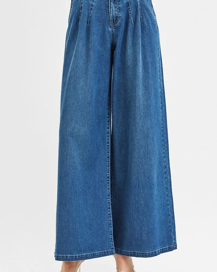 RISEN Mid Rise Fit Wide Leg Knit Denim Look Jeans - THE AMERICAN BLUE