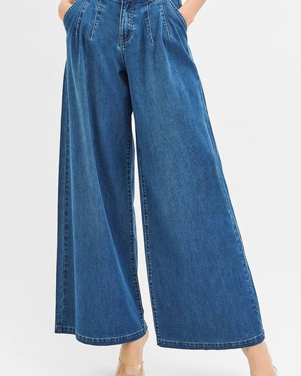 RISEN Mid Rise Fit Wide Leg Knit Denim Look Jeans - THE AMERICAN BLUE