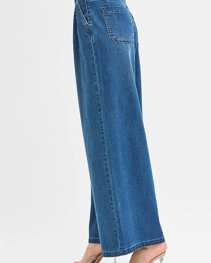 RISEN Mid Rise Fit Wide Leg Knit Denim Look Jeans - THE AMERICAN BLUE