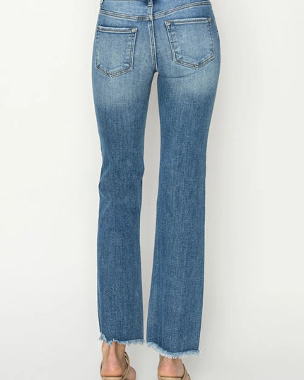 RISEN Mid - Rise Frayed Hem Bootcut Jeans - THE AMERICAN BLUE